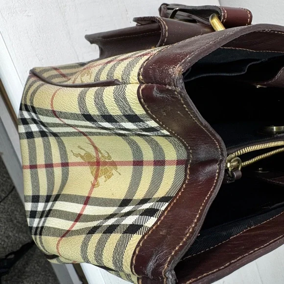 Burberry Nova Check Tote Bag Vintage House Check Canvas Leather Shoulder Bag - Picture 11 of 15